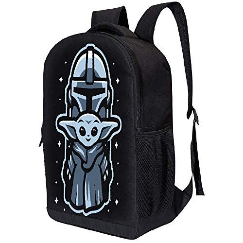 18 INCH AIR MESH PADDED BACKPACK - BLACK MANDALORIAN (Mando Child Blue), Mandalorian