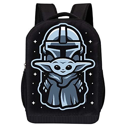 18 INCH AIR MESH PADDED BACKPACK - BLACK MANDALORIAN (Mando Child Blue), Mandalorian