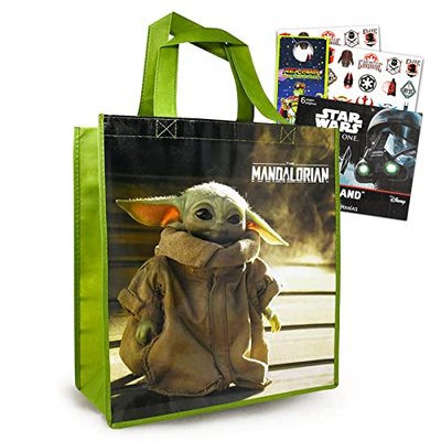 Baby Yoda Tote Bags - 3 Pc Set, Mandalorian Reusable, Large, with Stickers