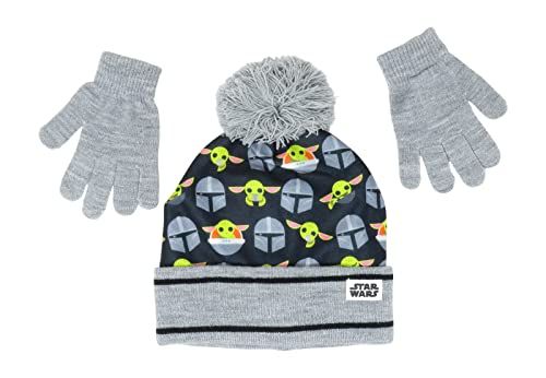 Grogu Baby Yoda Kids Beanie Hat Cap and Gloves Set - New Black, The Mandalorian
