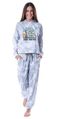 Mandalorian Grogu & Ahsoka Tano Women's Pajama Hooded Jogger Set Medium Grey