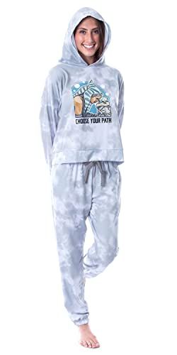 Mandalorian Grogu & Ahsoka Tano Women's Pajama Hooded Jogger Set Medium Grey