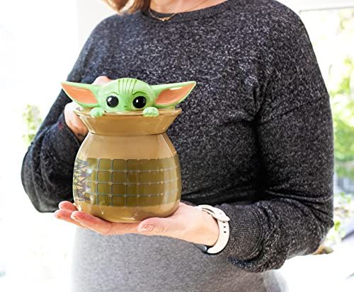 The Mandalorian The Child Grogu Baby Yoda Hiding and Peeking Sculpted 3D Hand Painted Ceramic Snack Jar (Small)