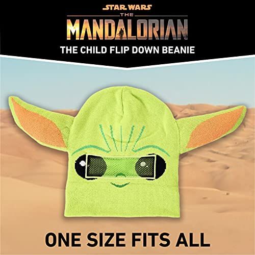 The Child Mens Flip Down Beanie - Green, One Size, The Mandalorian