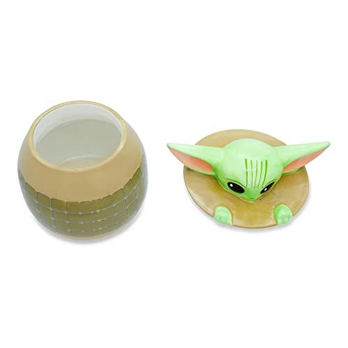 The Mandalorian The Child Grogu Baby Yoda Hiding and Peeking Sculpted 3D Hand Painted Ceramic Snack Jar (Small)