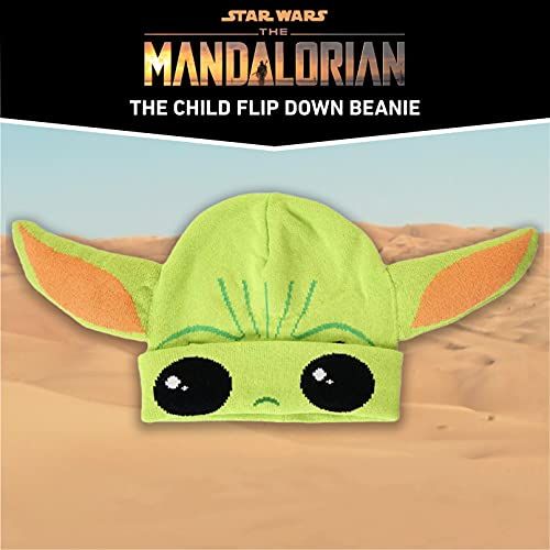 The Child Mens Flip Down Beanie - Green, One Size, The Mandalorian