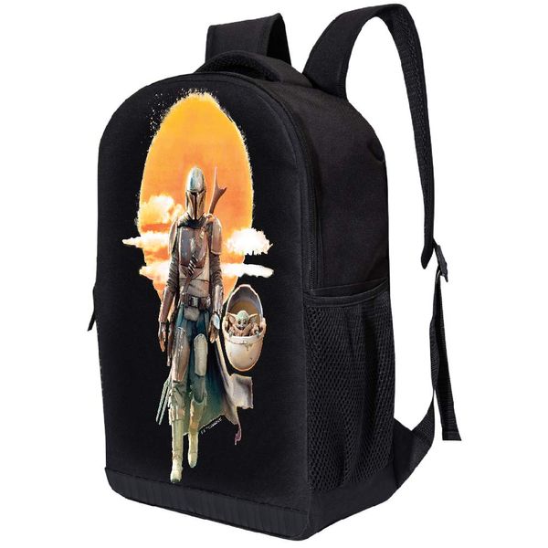 Black Backpack - 18-Inch Air Mesh Padded Bag with Mandalorian Design (Mando Child and the Sun)