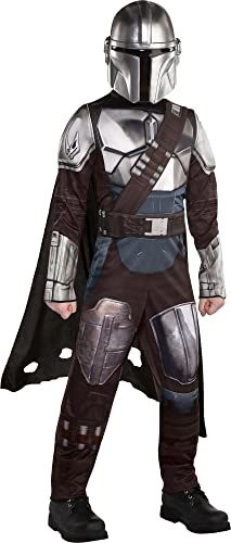 Mandalorian Boy Muscle Halloween Costume for Children - Large (12-14), Includes Mask, Jumpsuit, Belt, Cape