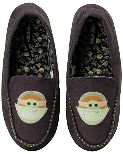 Men's 3D Baby Yoda Plush Fuzzy Moccasin Slippers - Shoe Size 7-14, Baby Yoda
