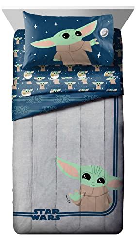 Hello Grogu 7 Piece Full Size Bed Set, Comforter & Sheet Set, The Mandalorian