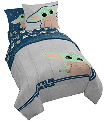 Hello Grogu 7 Piece Full Size Bed Set, Comforter & Sheet Set, The Mandalorian