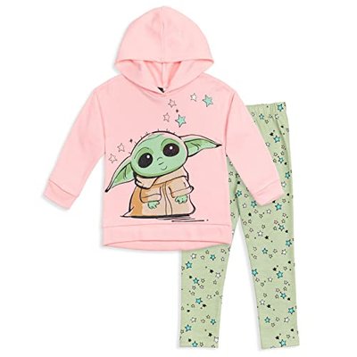 Toddler Girls' Pullover Fleece Hoodie and Leggings Outfit Set - Pink/Green, Size 4T, The Mandalorian The Child
