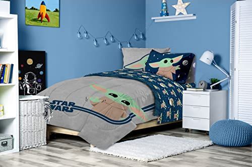 Hello Grogu 7 Piece Full Size Bed Set, Comforter & Sheet Set, The Mandalorian