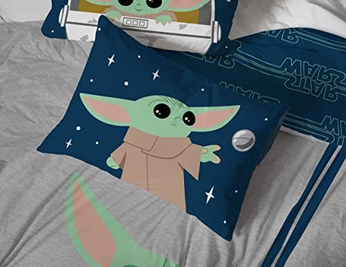 Hello Grogu 7 Piece Full Size Bed Set, Comforter & Sheet Set, The Mandalorian