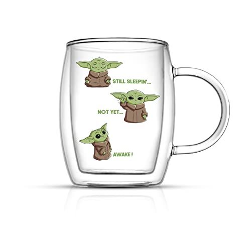 Grogu Coffee Mug Set Awake, Double Wall 13.5oz, Large Mandalorian Espresso/Cappuccino Cup