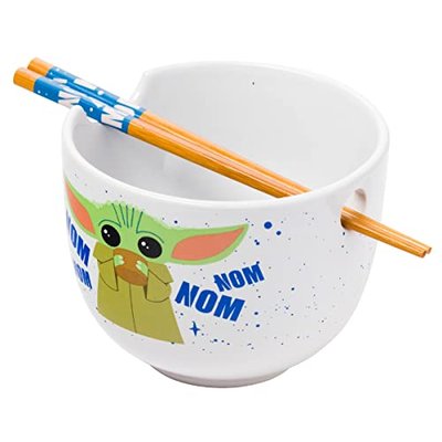 Mandalorian Baby Yoda Grogu Ceramic Ramen Bowl - 20 oz with Chopsticks, Microwave Safe