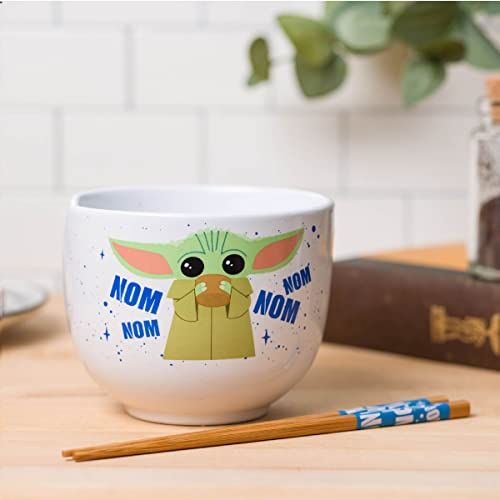 Mandalorian Baby Yoda Grogu Ceramic Ramen Bowl - 20 oz with Chopsticks, Microwave Safe