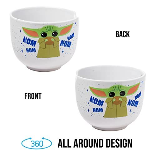 Mandalorian Baby Yoda Grogu Ceramic Ramen Bowl - 20 oz with Chopsticks, Microwave Safe