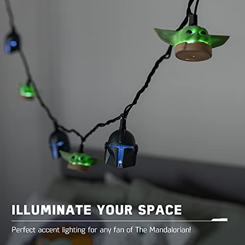 Mandalorian & Baby Yoda LED String Lights - 10 Feet, 10 LED, 5000K, Indoor/Outdoor, Collector's Edition