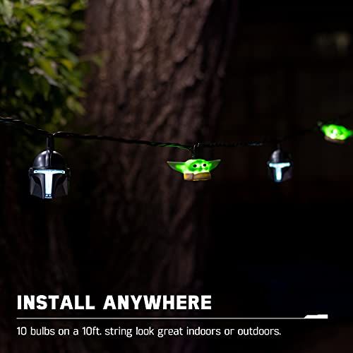 Mandalorian & Baby Yoda LED String Lights - 10 Feet, 10 LED, 5000K, Indoor/Outdoor, Collector's Edition