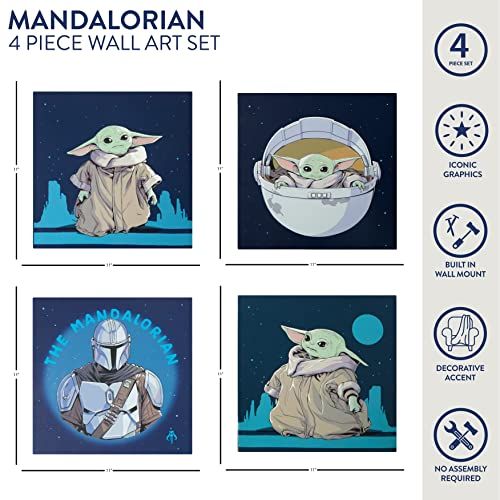 The Mandalorian featuring Grogu aka The Child 4 Pack Square Canvas Wall Art Set, 11"x11" each