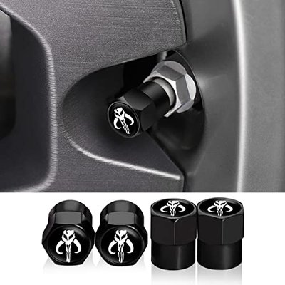 for Valve Stem Caps Car Tire Valve Caps - 4Pcs Mandalorian Car Tire Caps, Fit Mandalorian Car Accessories (Fit Manda Black)