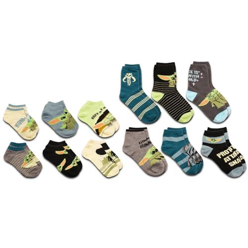 Sock Gift Set for Kids Bundle - 12 Pairs of Socks for Boys Size 104 Plus Baby Yoda Stickers, Mandalorian Advent Calendar Gifts for Kids