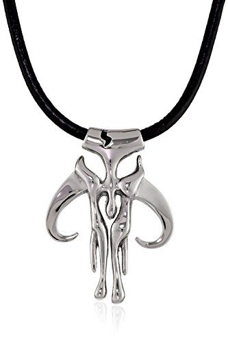 Jewelry Unisex Mandalorian Symbol Stainless Steel Leather Cord Pendant Necklace - 24"