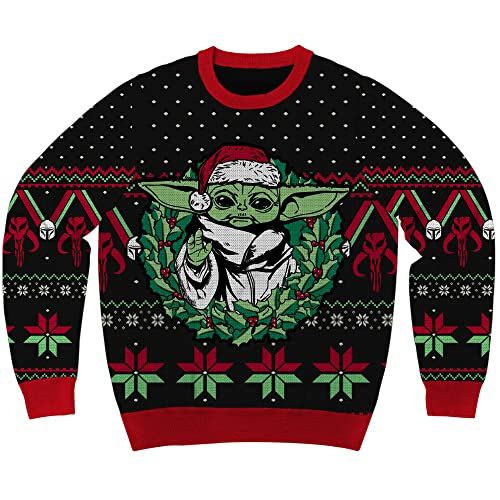 Grogu Wreath Holiday Christmas Sweater, Licensed, Black X-Large
