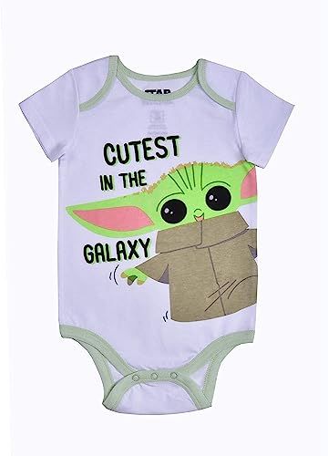 Boys’ Short Sleeve Bodysuit and Cap Set for Newborn and Infant – White/Green, The Mandalorian Baby Yoda