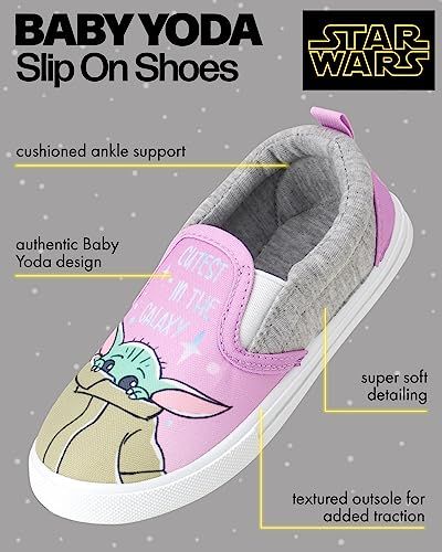 Girls' Mandalorian Sneakers - Baby Yoda Grogu Slip On Shoes for Toddler Girls (5-10 Toddler), Size 10 Toddler, Grogu Pink