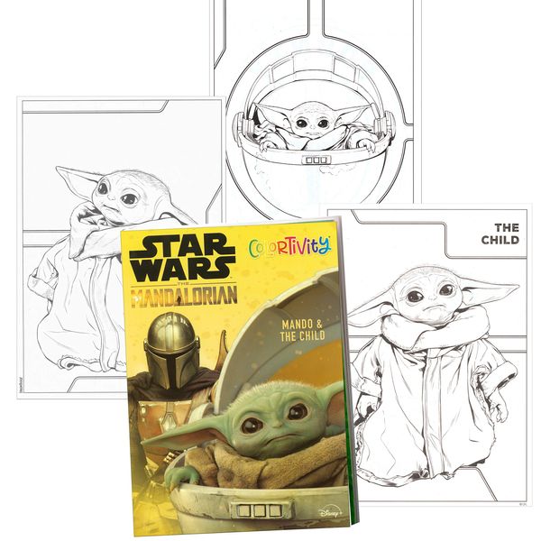 Coloring Book Set Mandalorian Bundle, Includes Baby Yoda Stickers, Door Hanger