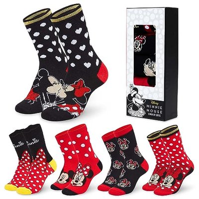 Stitch Socks Women - The Mandalorian Mickey Minnie Mouse Princess Eeyore Calf Length Socks (Red/Black)