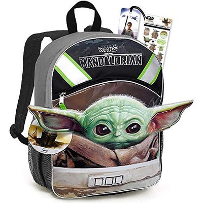 School Supplies Set - Large 16" Baby Yoda Shaped Ears Backpack with Stickers and Bookmark