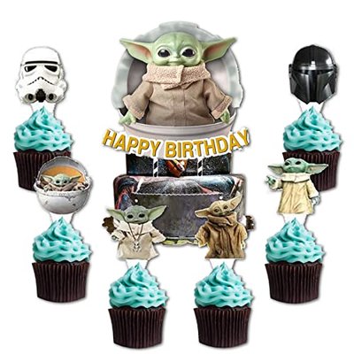 Cake Toppers - Baby Child Theme, 25pcs, for Birthday and Baby Shower Parties, Space and Mandalorian Designs
