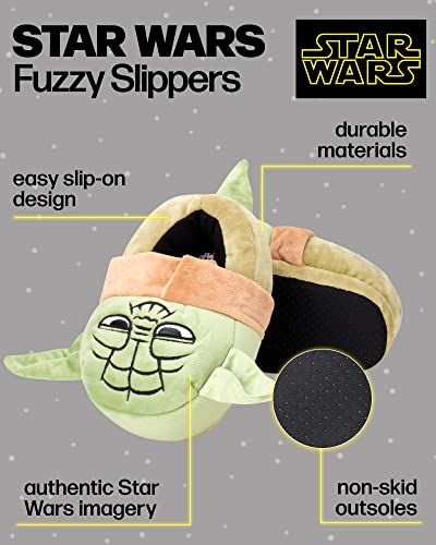 Mandalorian Boys' Slippers - 3D Baby Yoda Plush Fuzzy Slippers - Darth Vader Slippers for Boys (Shoe Size 11-5), Size 13, Yoda