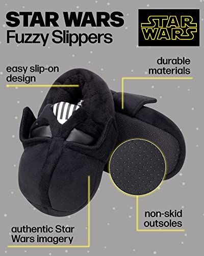 Boys' Slippers 3D Baby Yoda Plush Fuzzy Slippers - Darth Vader Slippers for Boys (Shoe Size 115), Size 1112, Darth Vader, Mandalorian