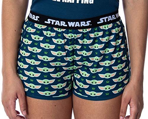 Women's The Mandalorian Baby Yoda Rather Be Napping Racerback Tank and Shorts Loungewear Pajama Set (Large) - Blue