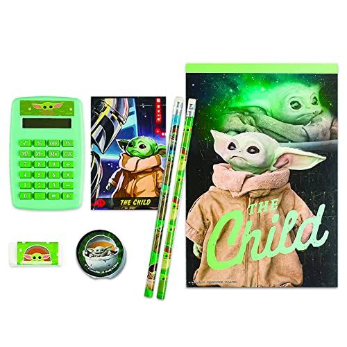 Baby Yoda School Supplies Set - 8 Pc with Pencil Case, Notebook, Calculator