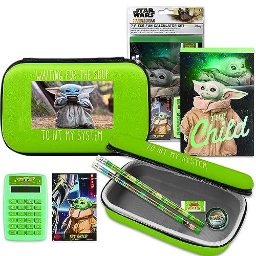 Baby Yoda School Supplies Set - 8 Pc with Pencil Case, Notebook, Calculator