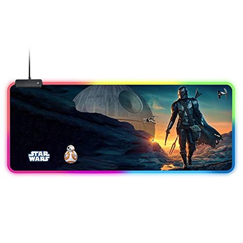 Mandalorian Yoda Blue Death Star Gaming Mouse Pad, Large Oversized Glowing Led, Non-Slip