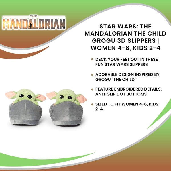 The Child Grogu 3D Slippers The Mandalorian, Baby Yoda, Women 11-12, Men 9-10