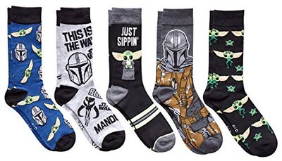 Men's Crew Socks Baby Yoda and Mando The Mandalorian, 5 Pair Pack