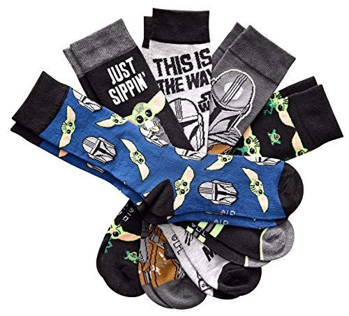 Men's Crew Socks Baby Yoda and Mando The Mandalorian, 5 Pair Pack