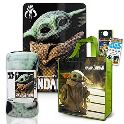 Baby Yoda Fleece Blanket Set - 45x60 Inch, with Tote Bag, Stickers, Room Decor