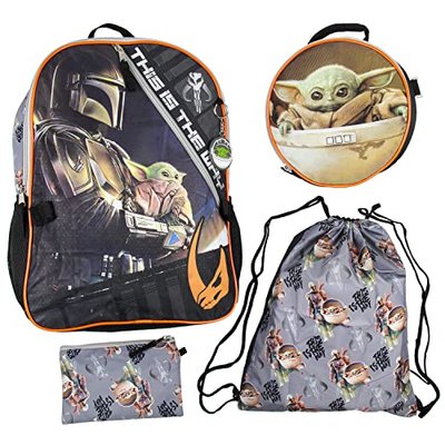 5-Piece 16" Backpack Lunch Bag Mega Set - The Mandalorian Baby Yoda "This Is The Way"