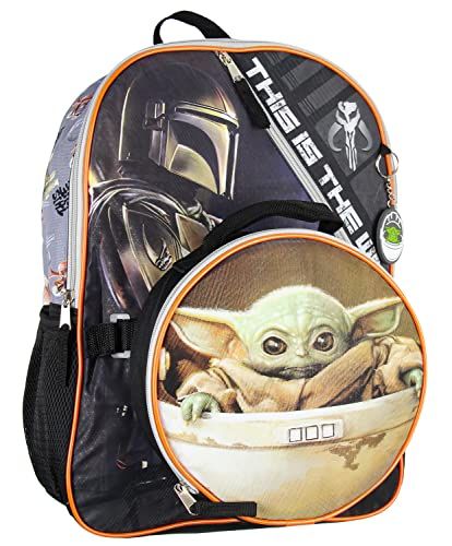 5-Piece 16" Backpack Lunch Bag Mega Set - The Mandalorian Baby Yoda "This Is The Way"