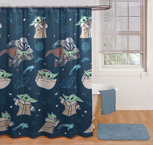 2-Piece Bathroom Set - Grogu’s Galaxy Shower Curtain & Baby Yoda Loofah Body Scrubber, The Mandalorian