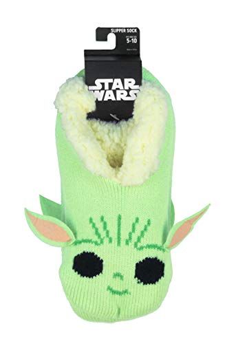 Women's Sherpa Lined Slipper Socks - No-Slip Sole, Mandalorian Baby Yoda