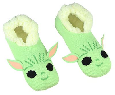 Women's Sherpa Lined Slipper Socks - No-Slip Sole, Mandalorian Baby Yoda